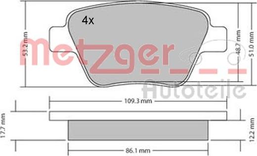 Metzger 1170106 - Kit de plaquettes de frein, frein à disque cwaw.fr