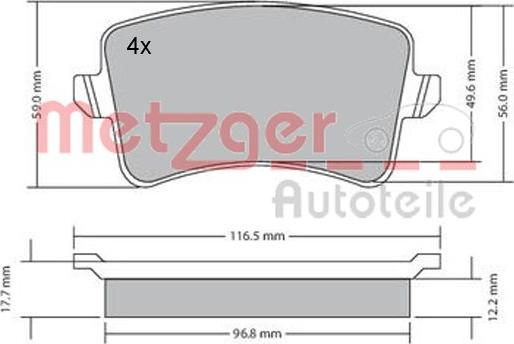 Metzger 1170113 - Kit de plaquettes de frein, frein à disque cwaw.fr