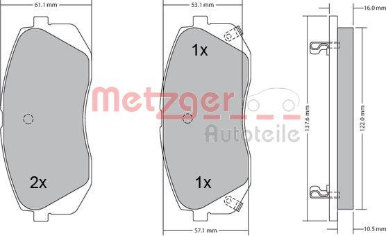 Metzger 1170186 - Kit de plaquettes de frein, frein à disque cwaw.fr