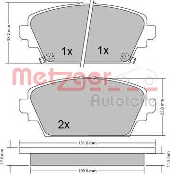 Metzger 1170124 - Kit de plaquettes de frein, frein à disque cwaw.fr