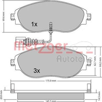 Metzger 1170173 - Kit de plaquettes de frein, frein à disque cwaw.fr