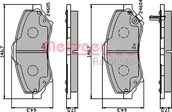 Metzger 1170883 - Kit de plaquettes de frein, frein à disque cwaw.fr