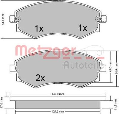 Metzger 1170394 - Kit de plaquettes de frein, frein à disque cwaw.fr