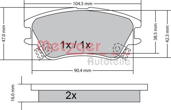 Metzger 1170347 - Kit de plaquettes de frein, frein à disque cwaw.fr