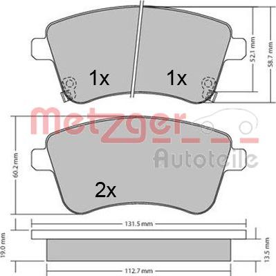 Metzger 1170359 - Kit de plaquettes de frein, frein à disque cwaw.fr