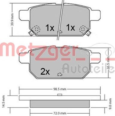 Metzger 1170360 - Kit de plaquettes de frein, frein à disque cwaw.fr