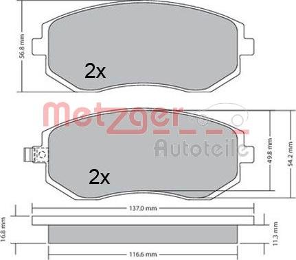 Metzger 1170312 - Kit de plaquettes de frein, frein à disque cwaw.fr