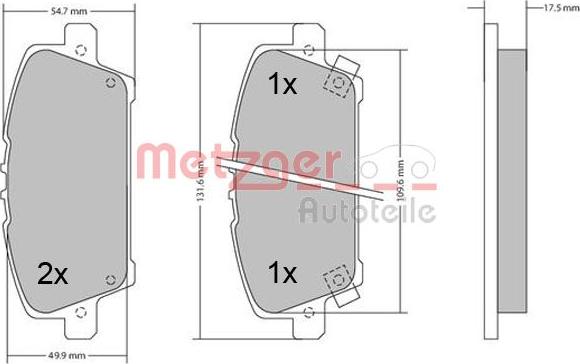 Metzger 1170384 - Kit de plaquettes de frein, frein à disque cwaw.fr