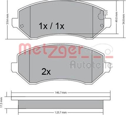 Metzger 1170378 - Kit de plaquettes de frein, frein à disque cwaw.fr