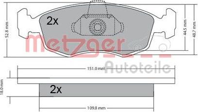 Metzger 1170249 - Kit de plaquettes de frein, frein à disque cwaw.fr