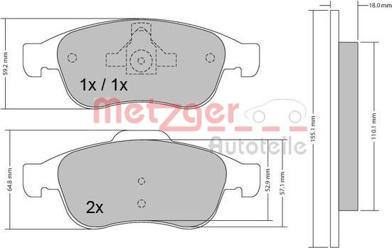 Metzger 1170265 - Kit de plaquettes de frein, frein à disque cwaw.fr