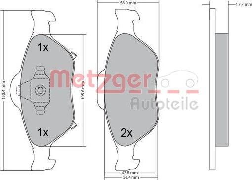 Metzger 1170287 - Kit de plaquettes de frein, frein à disque cwaw.fr