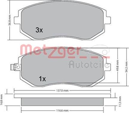 Metzger 1170275 - Kit de plaquettes de frein, frein à disque cwaw.fr