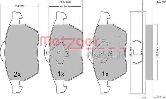 Metzger 1170278 - Kit de plaquettes de frein, frein à disque cwaw.fr