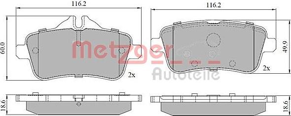 Metzger 1170786 - Kit de plaquettes de frein, frein à disque cwaw.fr