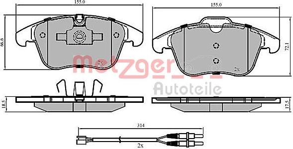 Metzger 1170773 - Kit de plaquettes de frein, frein à disque cwaw.fr