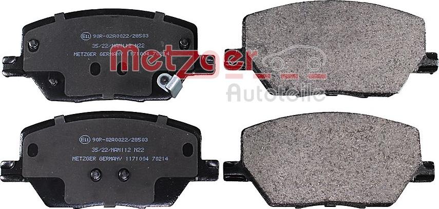 Metzger 1171004 - Kit de plaquettes de frein, frein à disque cwaw.fr