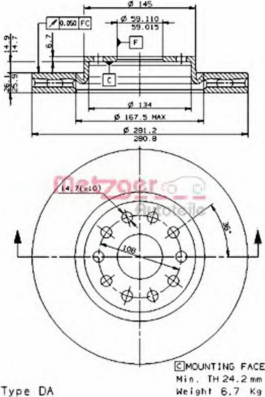 Metzger 24590 E - Disque de frein cwaw.fr