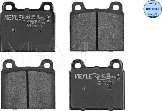 Meyle 025 200 1118 - Kit de plaquettes de frein, frein à disque cwaw.fr