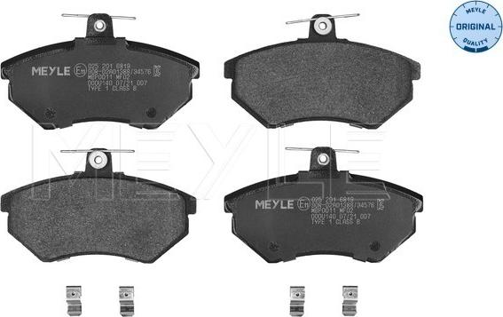 Meyle 025 201 6819 - Kit de plaquettes de frein, frein à disque cwaw.fr