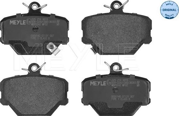 Meyle 025 219 9915 - Kit de plaquettes de frein, frein à disque cwaw.fr