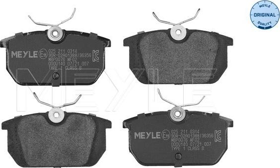 Meyle 0252110314 - Kit de plaquettes de frein, frein à disque cwaw.fr