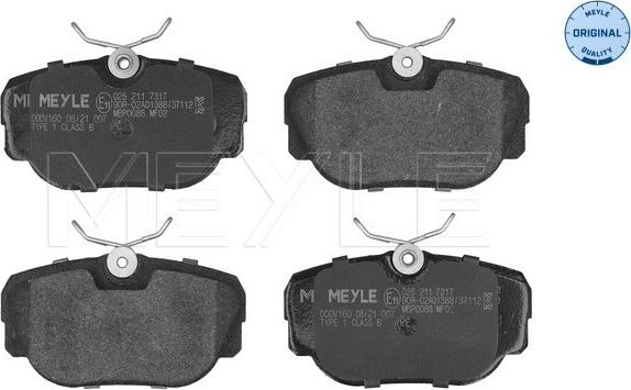 Meyle 025 211 7317 - Kit de plaquettes de frein, frein à disque cwaw.fr