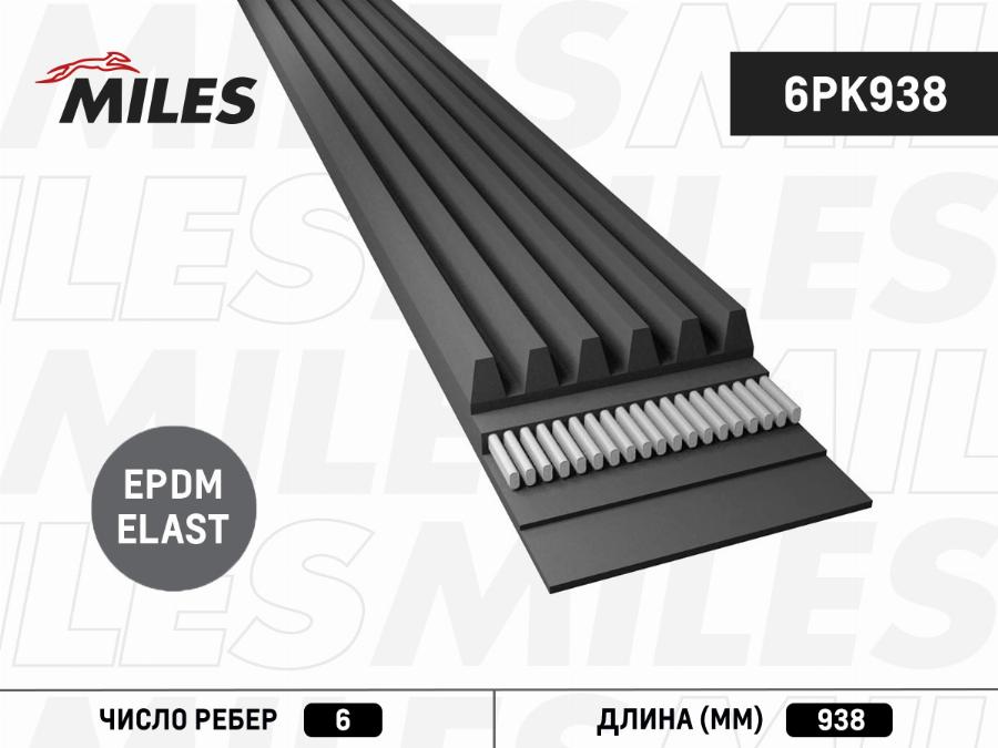 Miles 6PK938 - Courroie trapézoïdale à nervures cwaw.fr