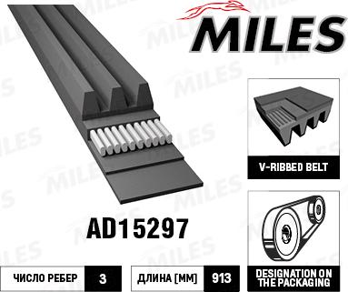 Miles AD15297 - Courroie trapézoïdale à nervures cwaw.fr