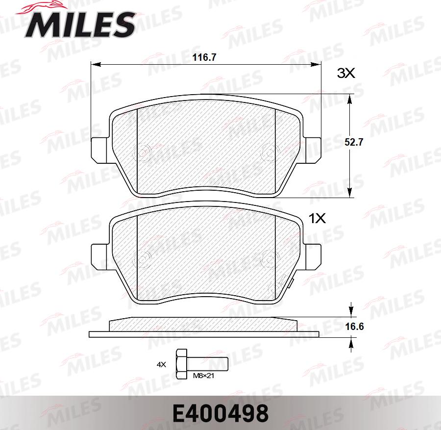 Miles E400498 - Kit de plaquettes de frein, frein à disque cwaw.fr