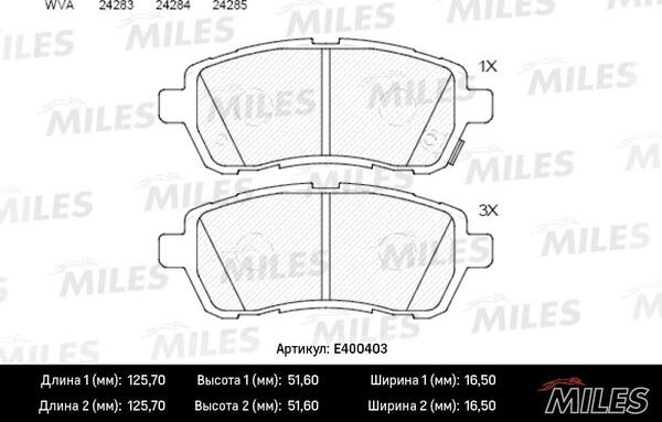 Miles E400403 - Kit de plaquettes de frein, frein à disque cwaw.fr