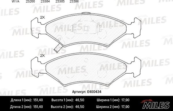 Miles E400434 - Kit de plaquettes de frein, frein à disque cwaw.fr