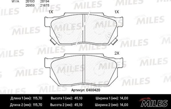 Miles E400420 - Kit de plaquettes de frein, frein à disque cwaw.fr