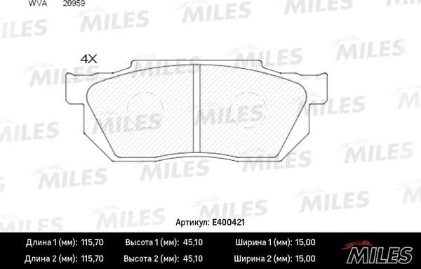 Miles E400421 - Kit de plaquettes de frein, frein à disque cwaw.fr