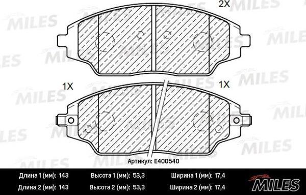 Miles E400540 - Kit de plaquettes de frein, frein à disque cwaw.fr