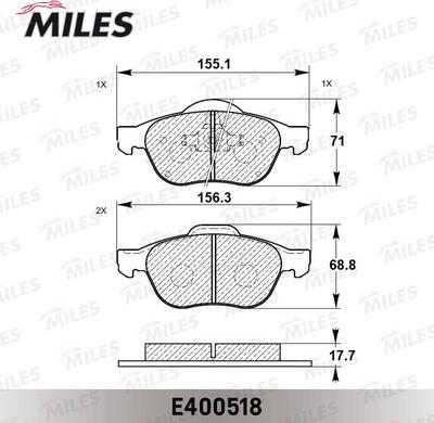 Miles E400518 - Kit de plaquettes de frein, frein à disque cwaw.fr