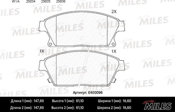 Miles E400096 - Kit de plaquettes de frein, frein à disque cwaw.fr