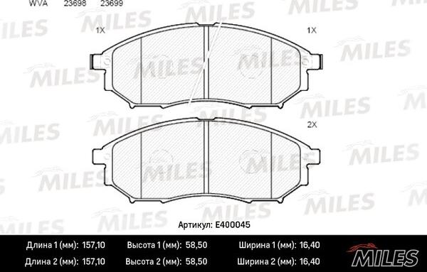 Miles E400045 - Kit de plaquettes de frein, frein à disque cwaw.fr