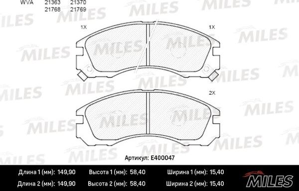 Miles E400047 - Kit de plaquettes de frein, frein à disque cwaw.fr