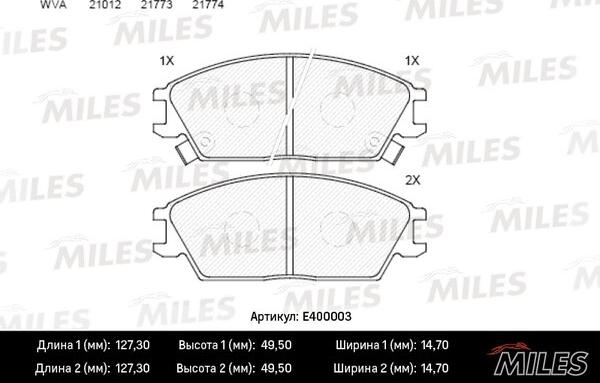 Miles E400003 - Kit de plaquettes de frein, frein à disque cwaw.fr