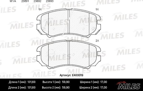 Miles E400019 - Kit de plaquettes de frein, frein à disque cwaw.fr