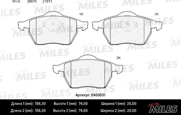 Miles E400031 - Kit de plaquettes de frein, frein à disque cwaw.fr