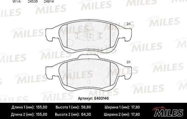 Miles E400146 - Kit de plaquettes de frein, frein à disque cwaw.fr