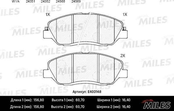 Miles E400148 - Kit de plaquettes de frein, frein à disque cwaw.fr