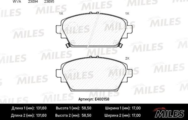 Miles E400158 - Kit de plaquettes de frein, frein à disque cwaw.fr