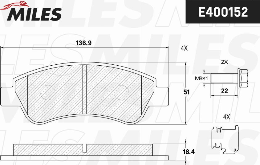 Miles E400152 - Kit de plaquettes de frein, frein à disque cwaw.fr