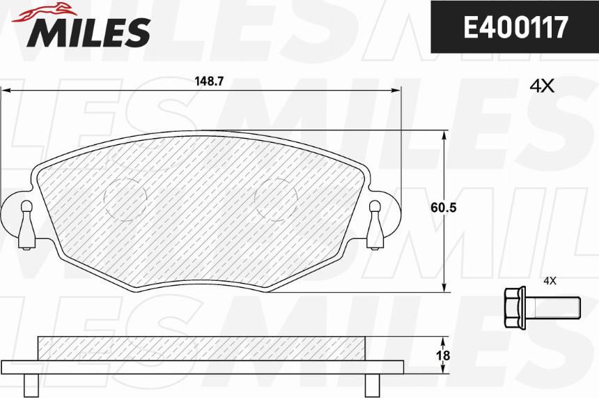 Miles E400117 - Kit de plaquettes de frein, frein à disque cwaw.fr