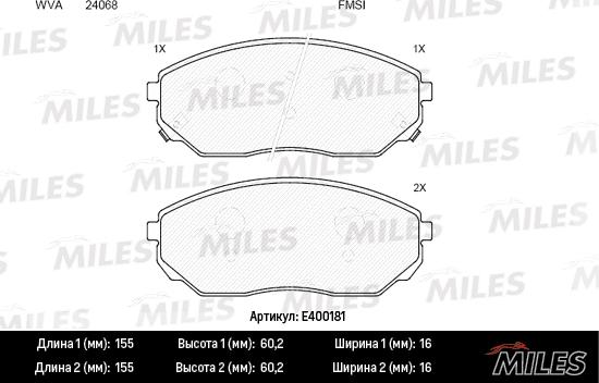 Miles E400181 - Kit de plaquettes de frein, frein à disque cwaw.fr