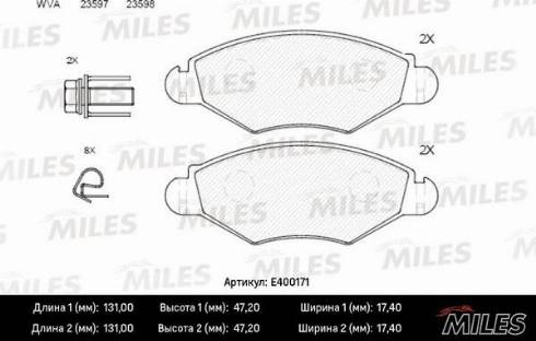 Miles E400171 - Kit de plaquettes de frein, frein à disque cwaw.fr