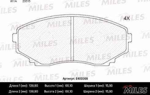 Miles E400368 - Kit de plaquettes de frein, frein à disque cwaw.fr